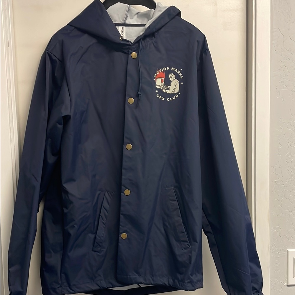 Navy Hooded Jacket with Graphic Print